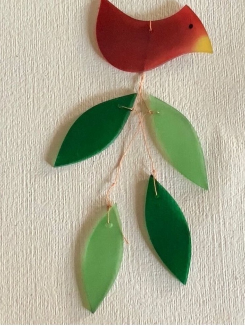 Cardinal Wind Chime Glass Hand Crafted Raw Cut Ready to Be Hung or REWorked